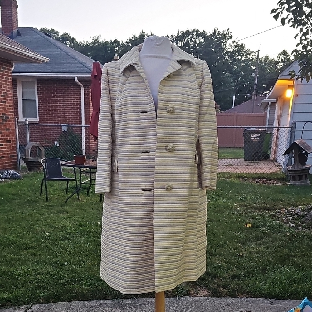 Lane Bryant Striped Tan and Gray Trench Coat